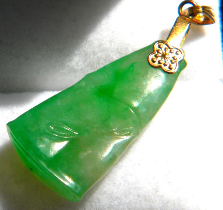18K Gold Plated Icy Green Jadeite Bamboo Pendant (1 of 3)
