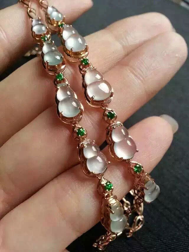 18K Gold Diamond Icy Jadeite Gourd Bracelet (1 of 2)