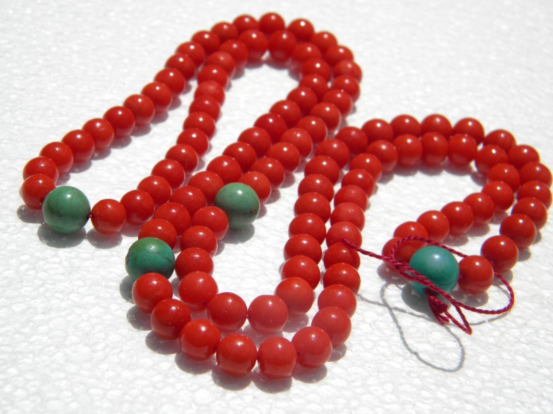 Chinese Red Coral and Turquiose 108 Buddah Prayer Bead (1 of 4)