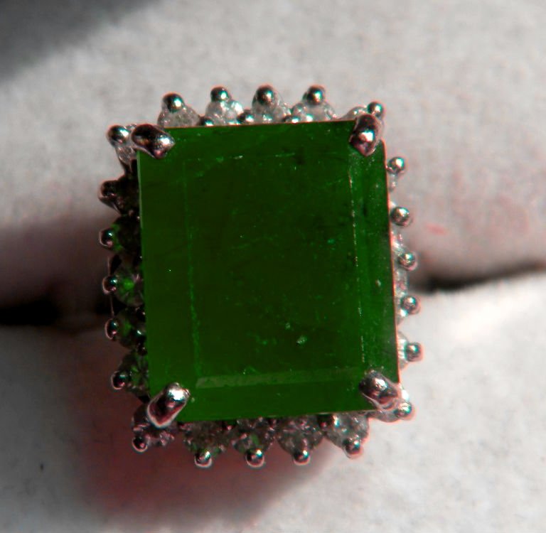 Antique 14K White Gold Diamond Emerald Ring (1 of 3)