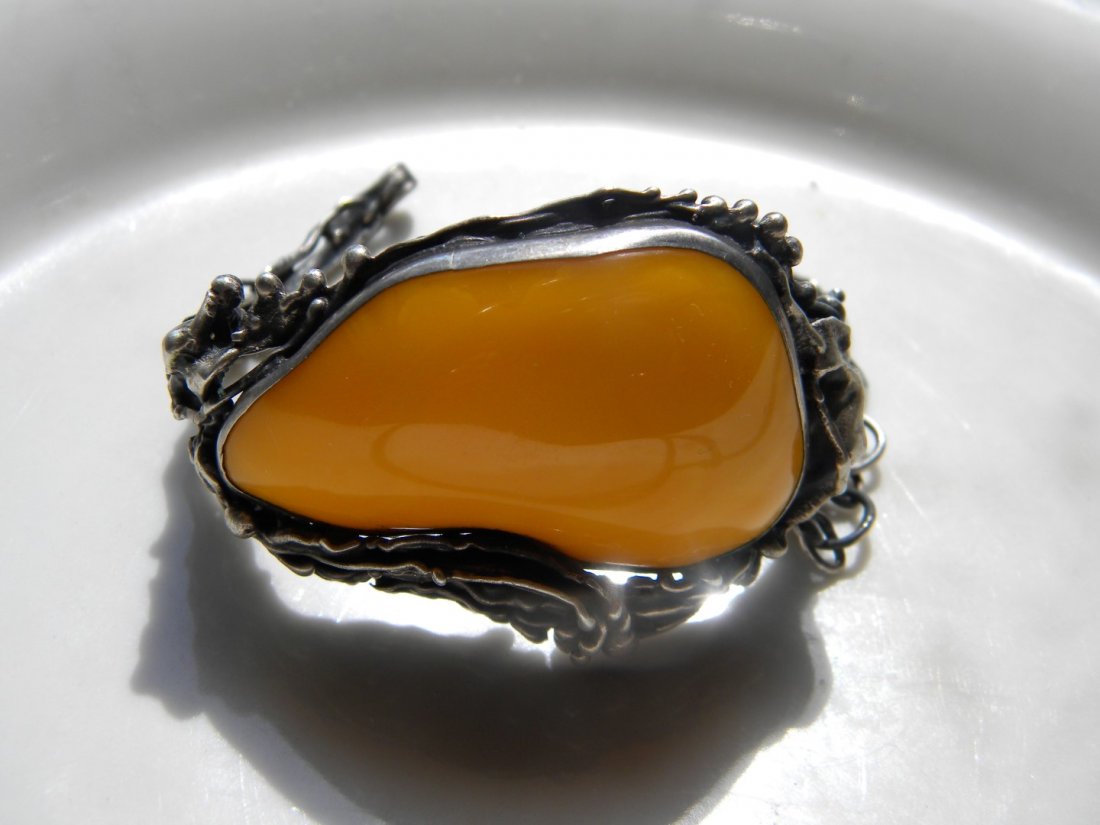 Antique Butter Scotch Amber Silver Bracelet (1 of 4)