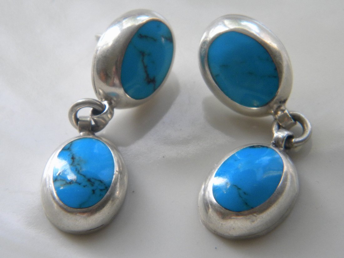 PAIR OF SILVER TURQUOISE EARRINGS, MARKED MEXICO 925 (1 of 2)