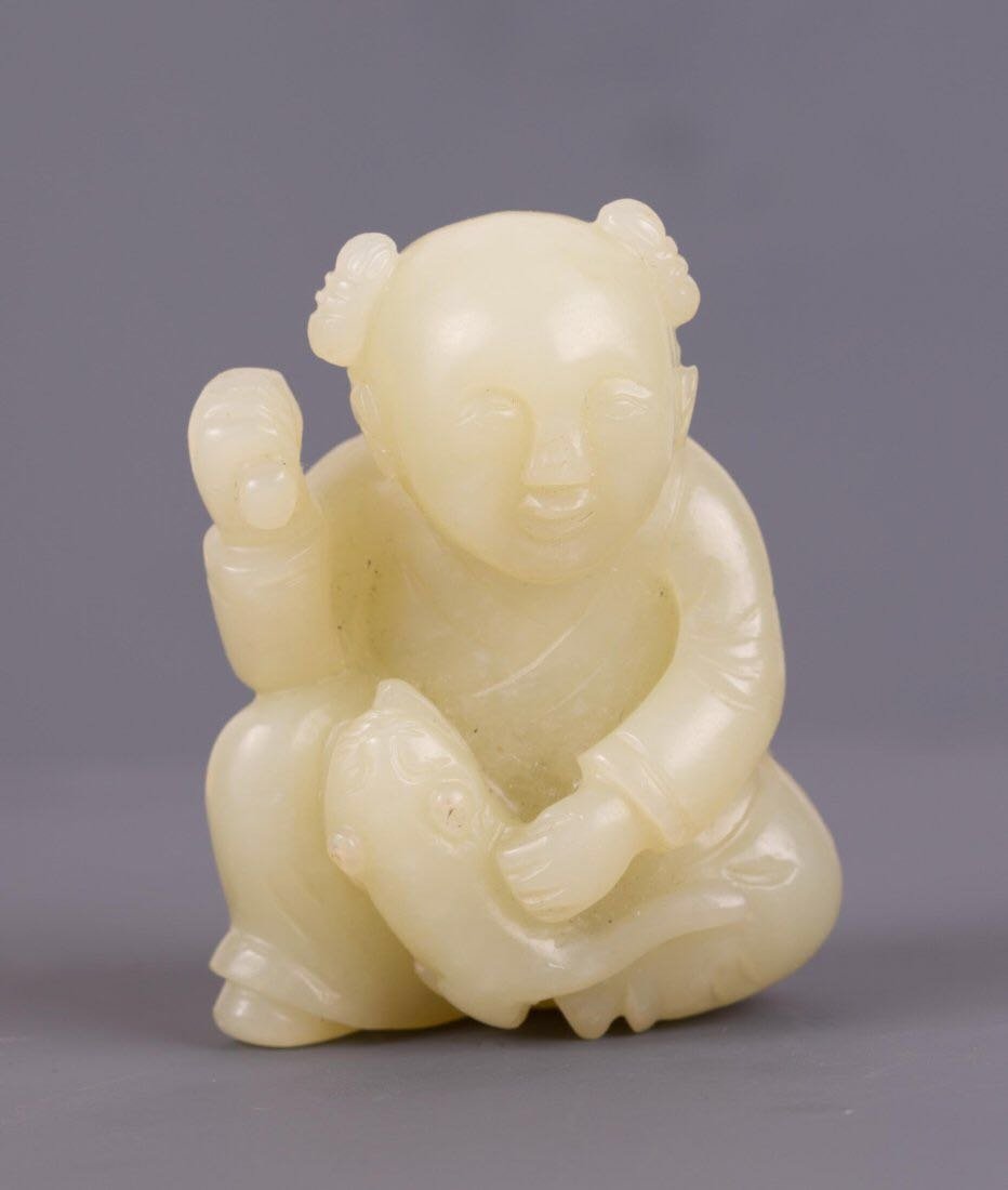 Antique Chinese White Jade Boy and Fish Pendant (1 of 7)