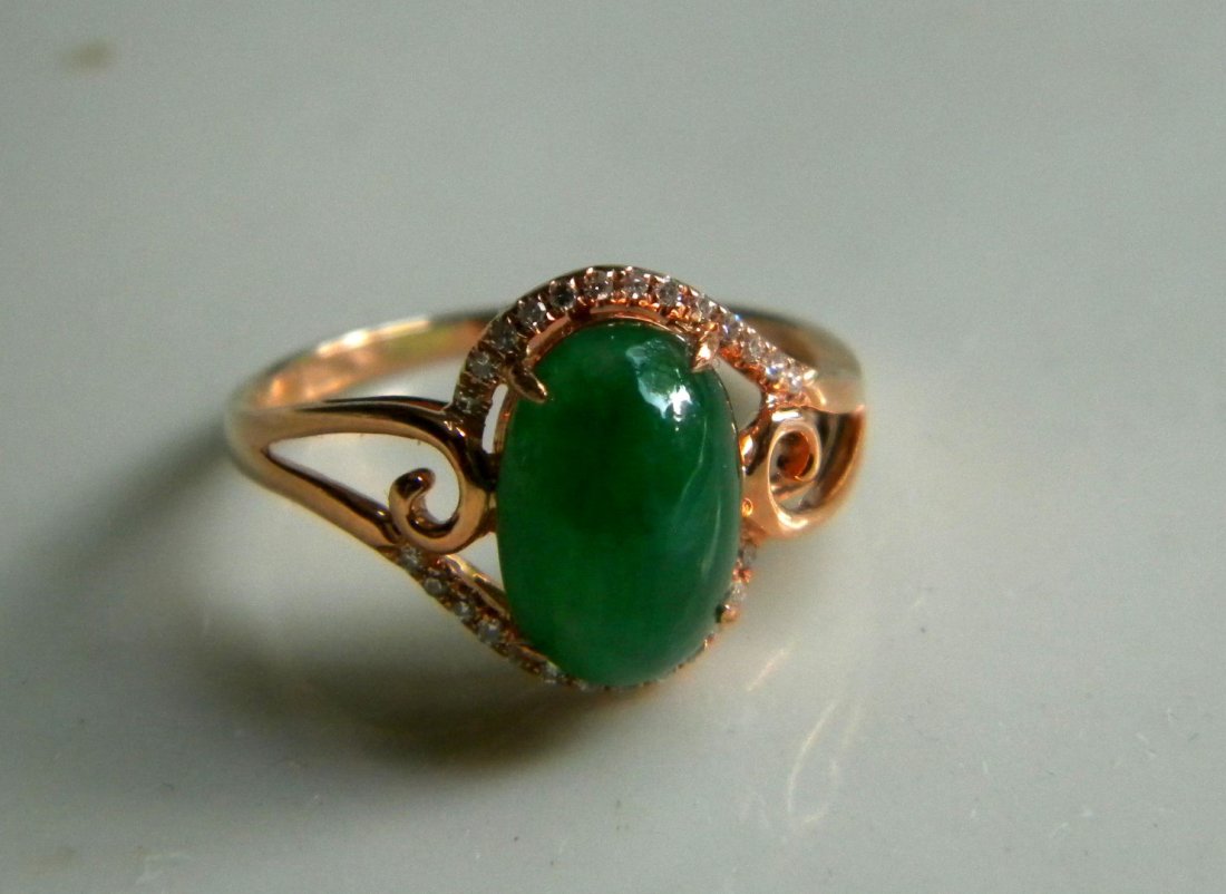 GIA Certified Icy Green Jadeite 18K Gold Diamond Ring (1 of 5)