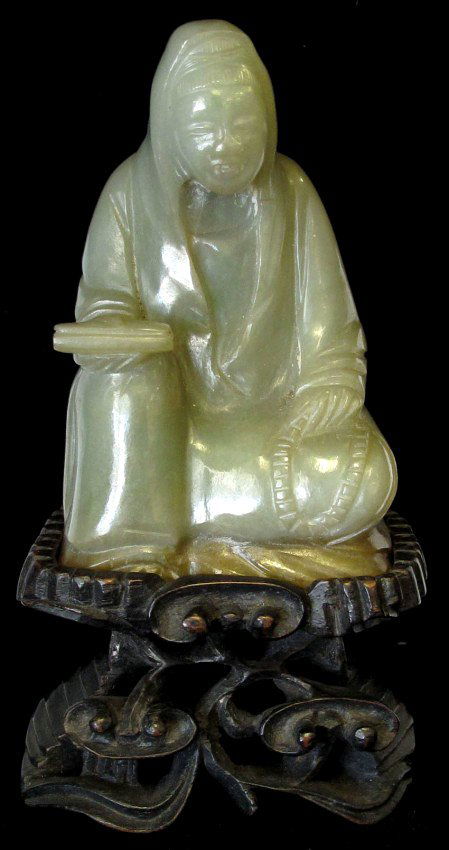 Chinese Jade Guanyin with wood base (1 of 3)