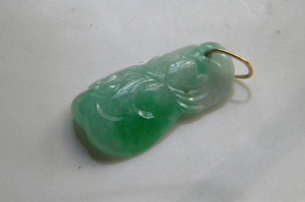 Antique Chinese Natural Green Jadeite Pendant with Gold (1 of 5)