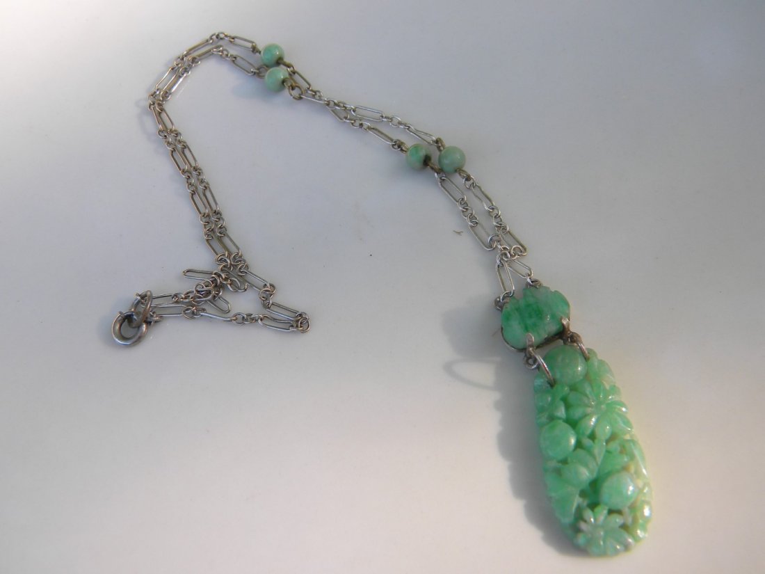 Antique Chinese Silver Green Jadeite Necklace (1 of 5)