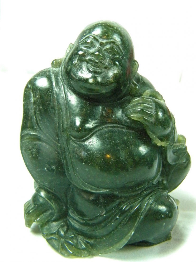 Antique Chinese Nephrite Green Jade Buddha Statue