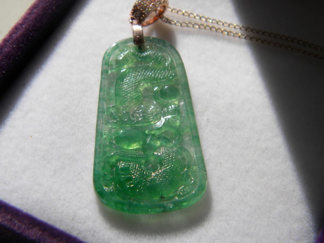 Natual Grade A Green Jadeite Dragon Pendant (1 of 8)