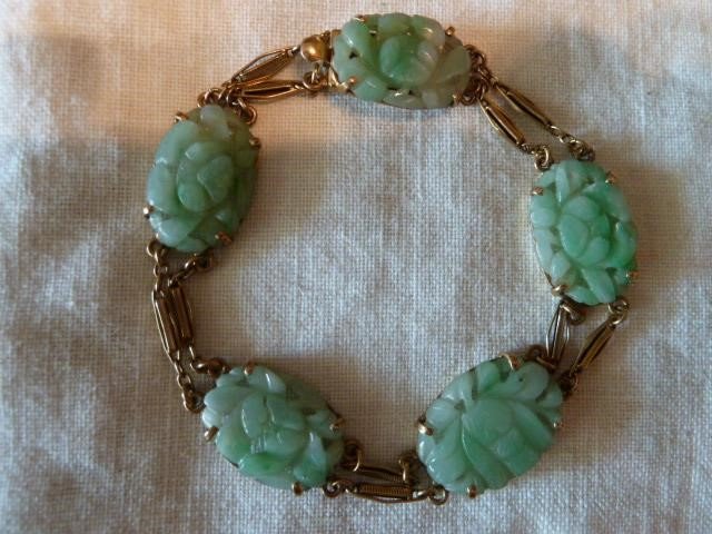 VINTAGE 14K GOLD CHINESE CARVED JADE JADEITE LOTUS (1 of 6)