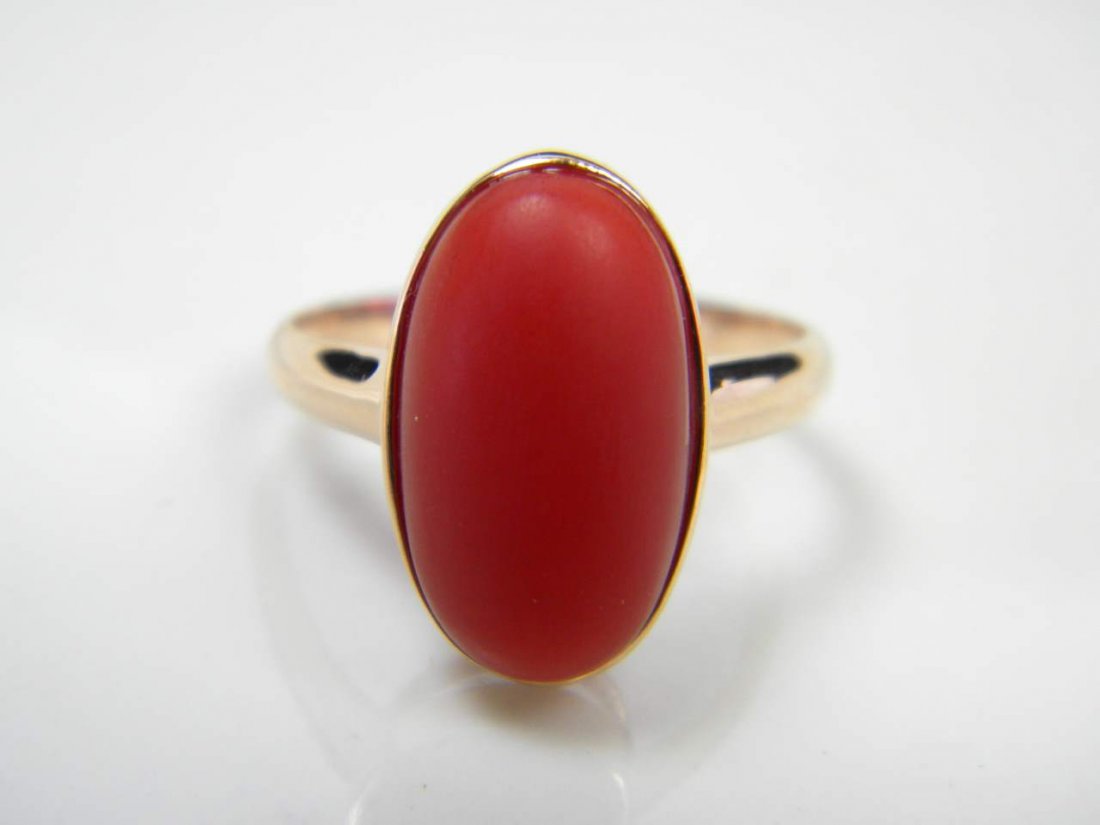 Natural Red Coral 18K Gold Ring (1 of 3)