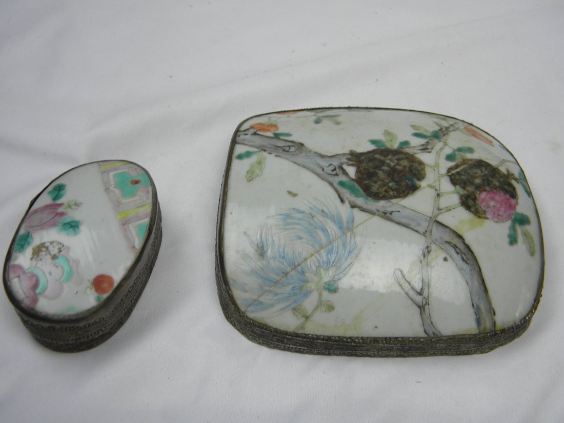 LOT 2 ANTIQUE CHINESE SILVER PORCELIAN BOXES (1 of 3)