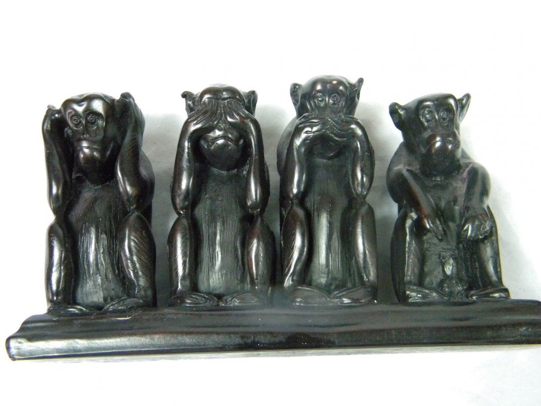 Rosewood Zitan Four Monkeys Statue (1 of 6)