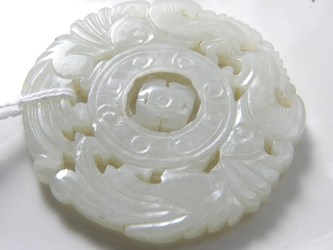Antique Chinese White Nephrite Jade Two Phoenix Wheel (1 of 7)