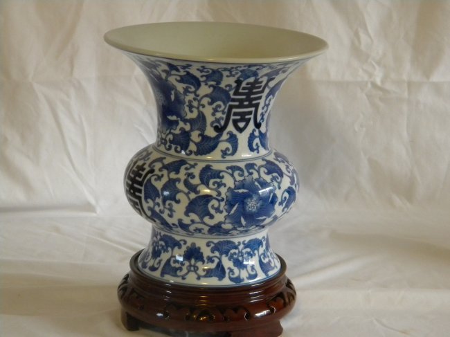 CHINESE BLUE AND WHITE LONGEVITY PORCELAIN VASE (1 of 3)