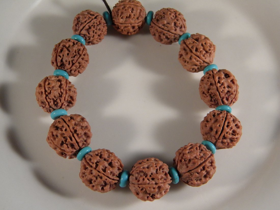 CHINESE BUDDHIST PRAYER MALA RUDRAKSH WITH BLUE BEADS: CHINESE BUDDHIST PRAYER MALA RUDRAKSH WITH BLUE BEADS