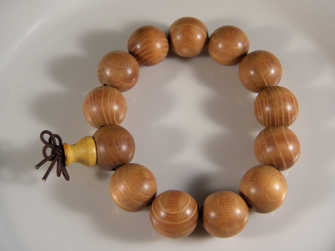 CHINESE BUDDHIST PRAYER ROSEWOOD YELLOW BEADS: CHINESE BUDDHIST PRAYER ROSEWOOD YELLOW BEADS, BEAD SIZE 17mm.