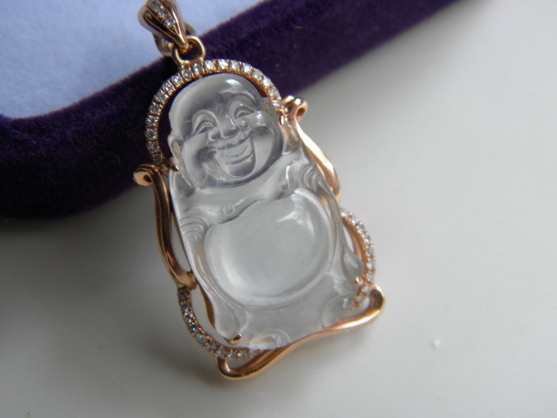 18K Yellow gold Diamond Jadeite Buddha Pendant (1 of 5)