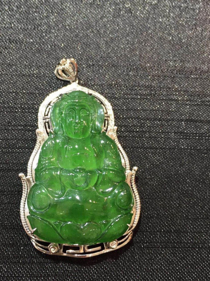 18K White Gold Diamond Jadeite Buddha Pendant (1 of 3)