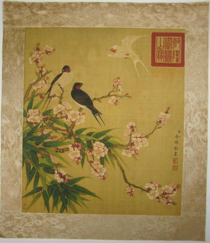 Antique Chinese Bird and flower Woodblock on Silk (1 of 3)