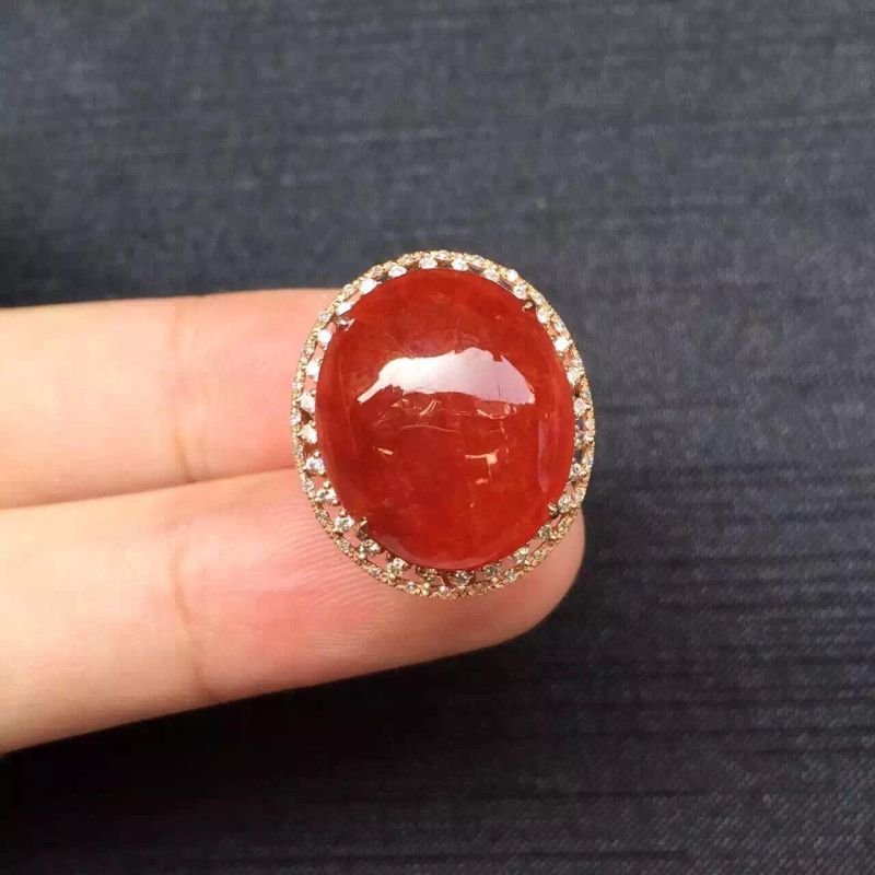 Natural Icy Red 18K Yellow Gold Diamond Ring (1 of 4)