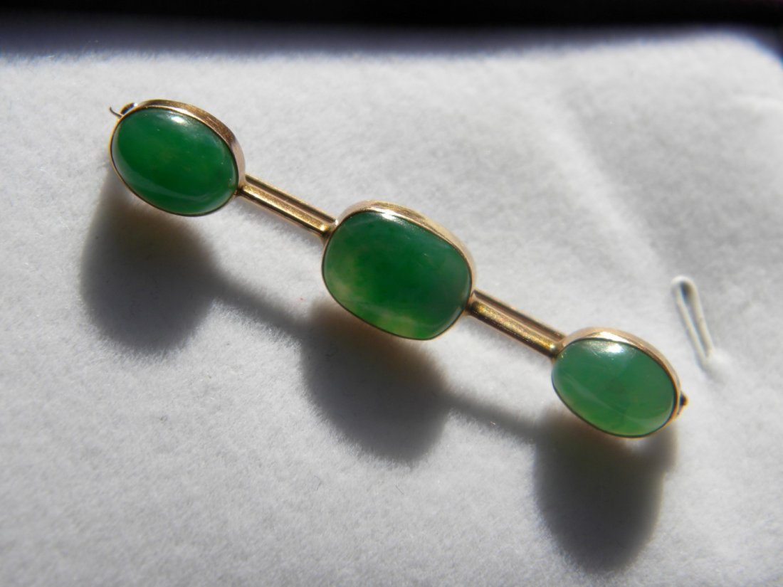 Antique Natural Jadeite 14K Gold Brooch Pin (1 of 8)