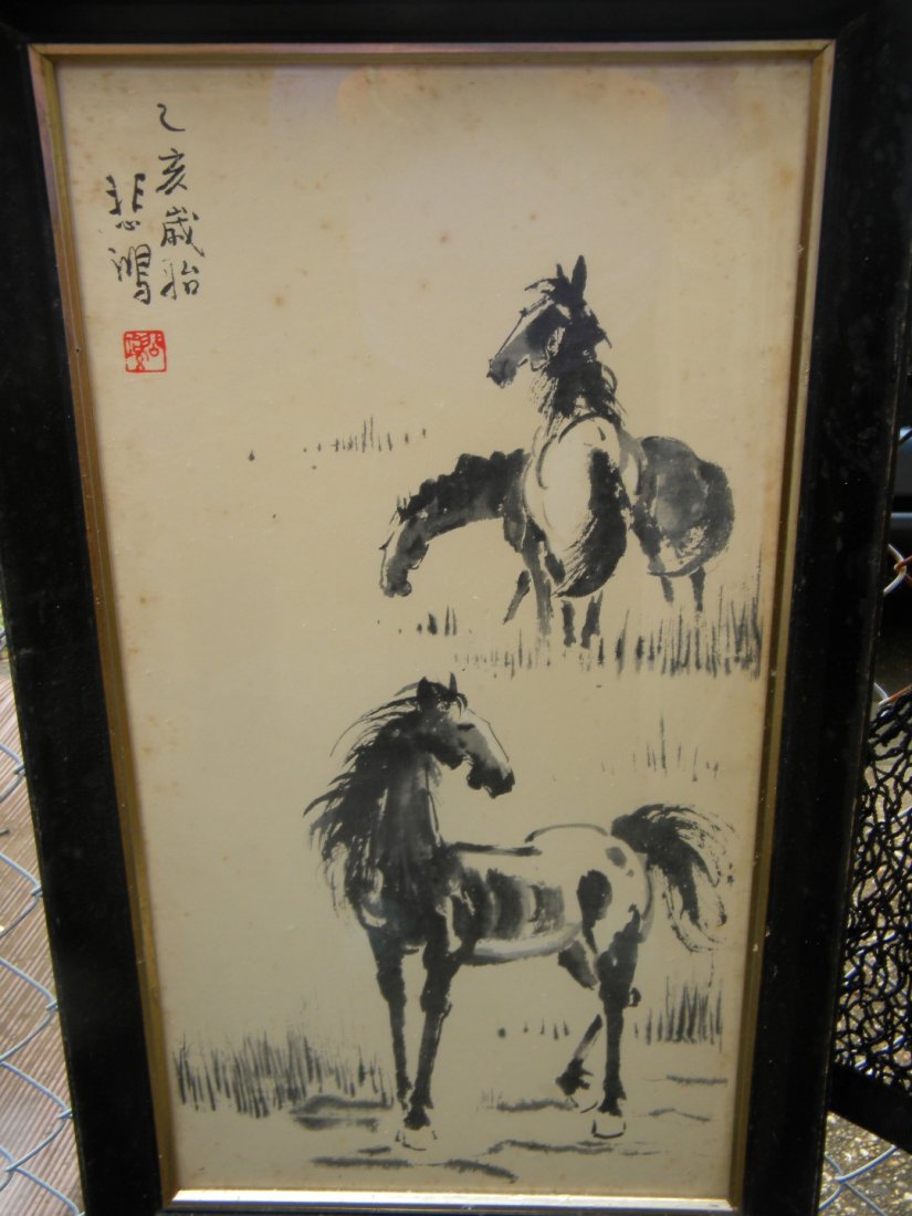 Chinese Horse Painting by Beihong Xu: Chinese Horse Painting by Beihong Xu, size of the frame: 30" x 17"