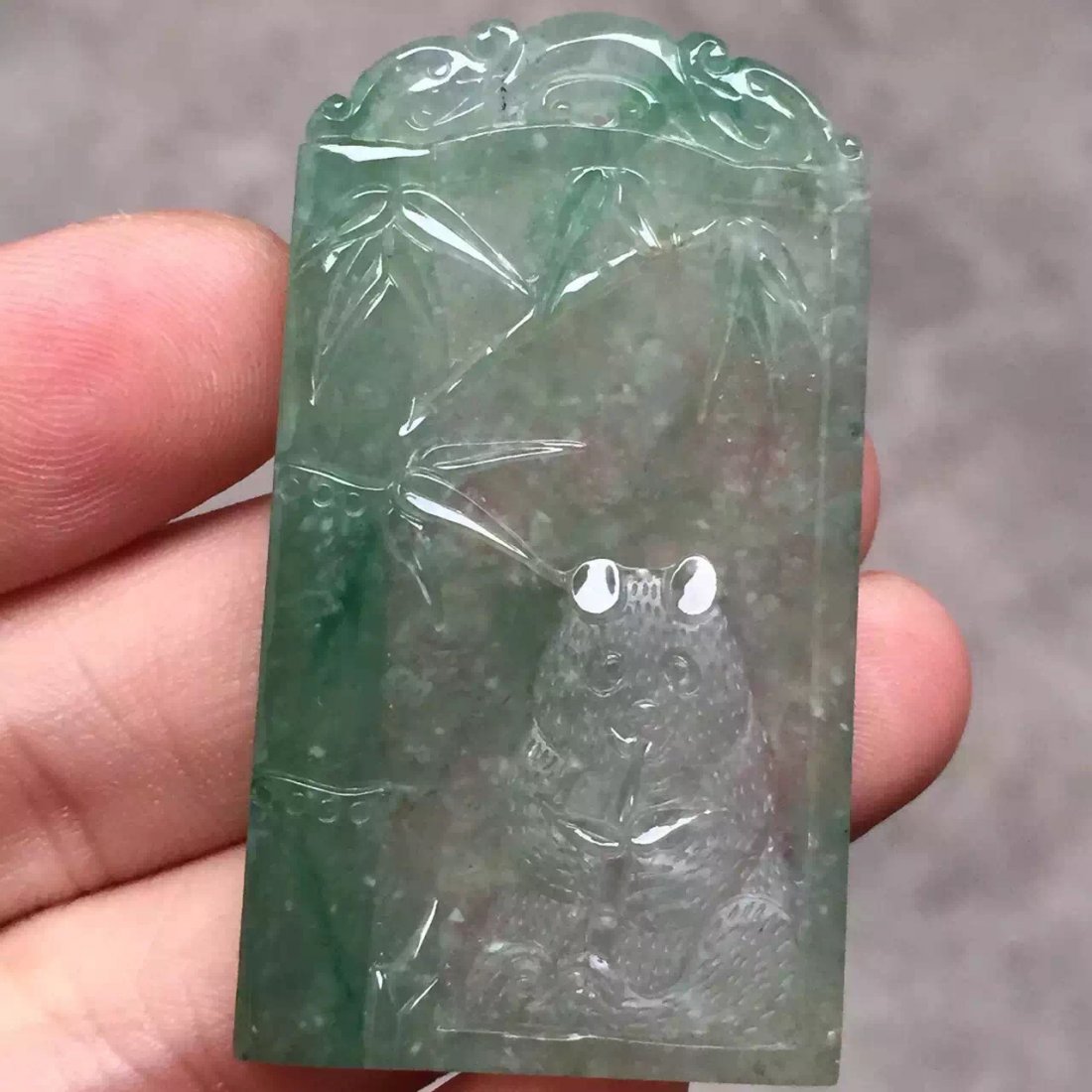 Natural Grade A Green Jadeite Pendant Panda and Bamboo (1 of 5)