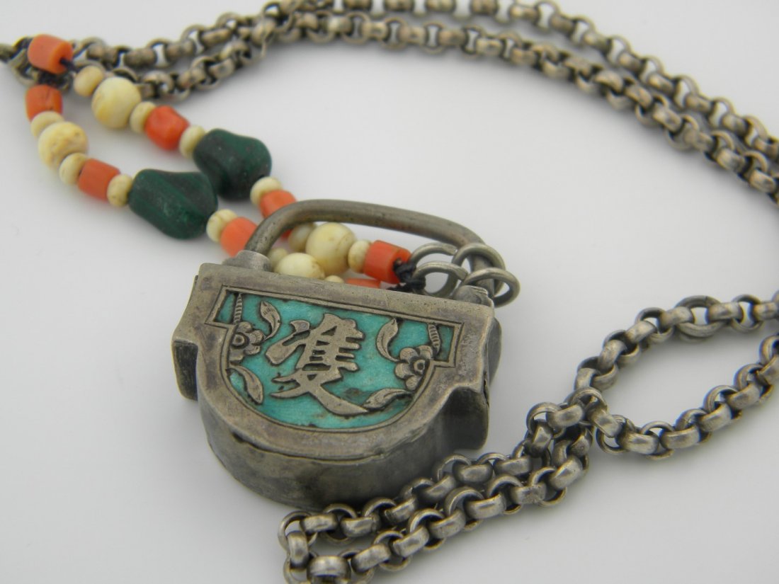 Antique Chinese Silver Baby Lock with Coral Beads (1 of 4)