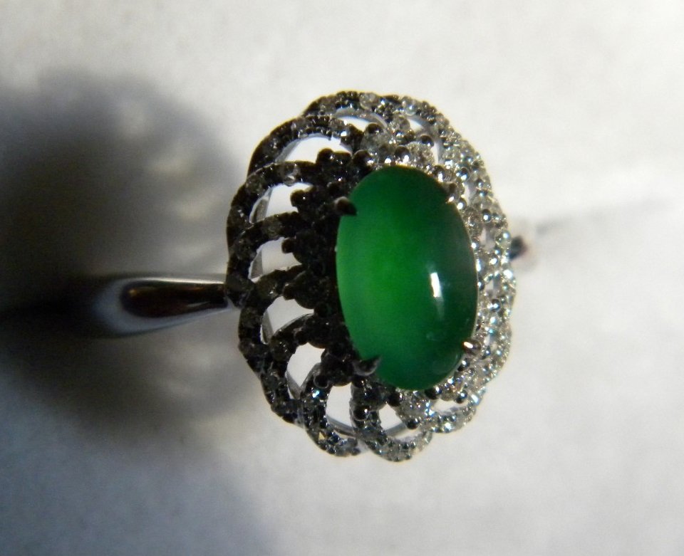 18K White Gold Diamond Imperial Green Jadeite Ring (1 of 3)