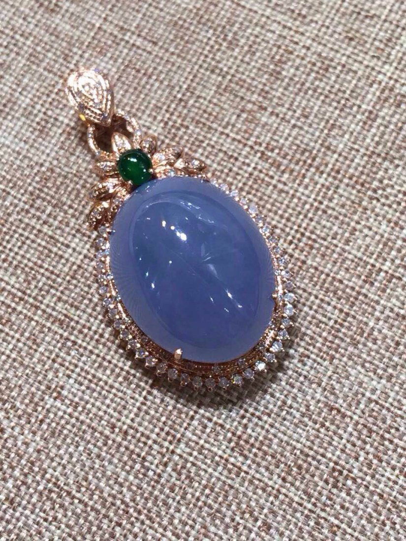 Natural Grade A Purple Jadeite 18K Gold Diamond Pendant (1 of 7)