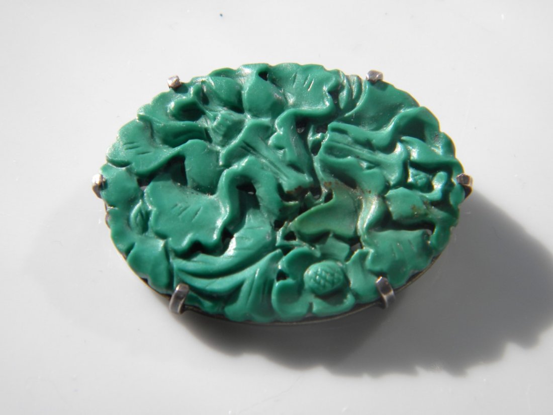 Antique Chinese Carved Turqoise Flower Brooch Pin (1 of 5)