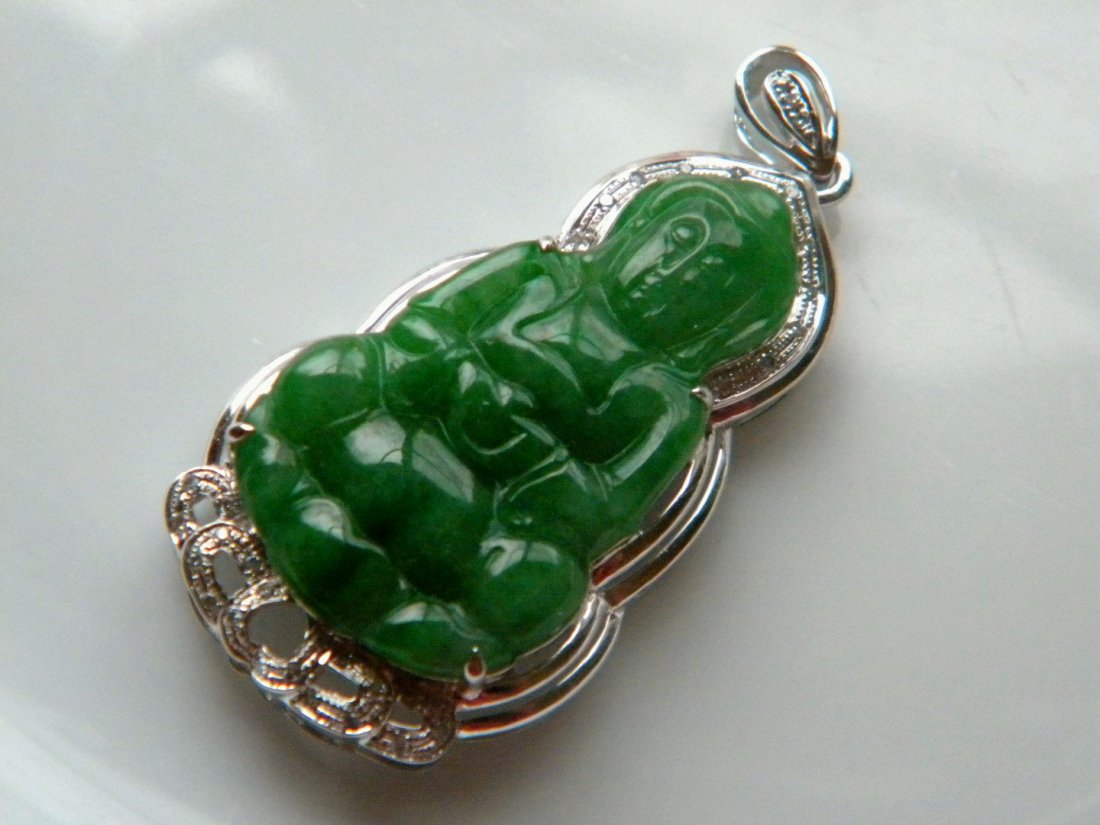 18K Gold Diamond Natural Jadeite Buddha Pendant (1 of 3)