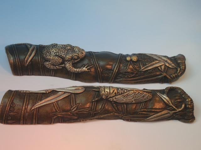 Pair of silver inlaid  bronze scroll weights (1 of 8)