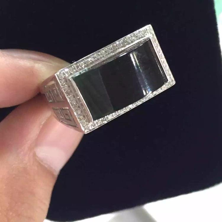 18K white Gold Diamond Black Jadeite Ring (1 of 3)