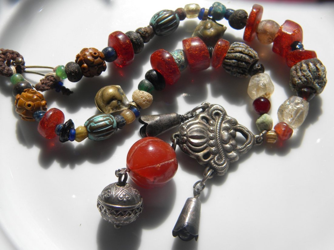 Antique Chinese Necklace Carnelian, silver, Amber (1 of 8)
