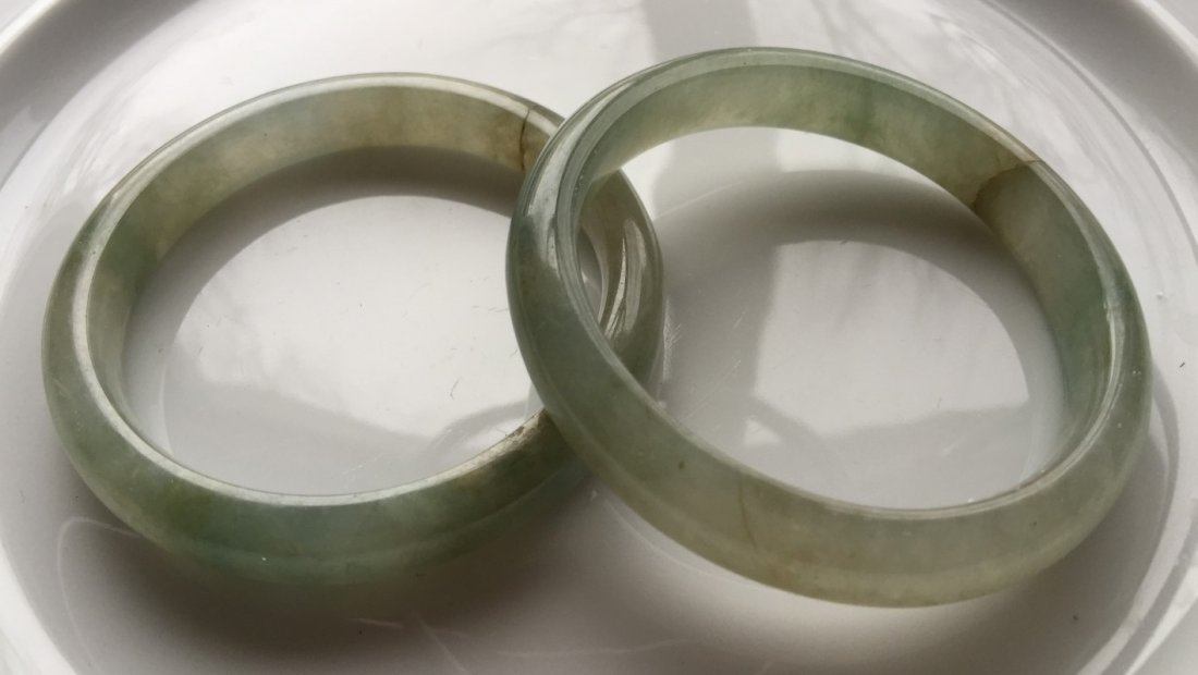 Pair of Natural Grade A Jadeite Bangle Bracelets (1 of 4)