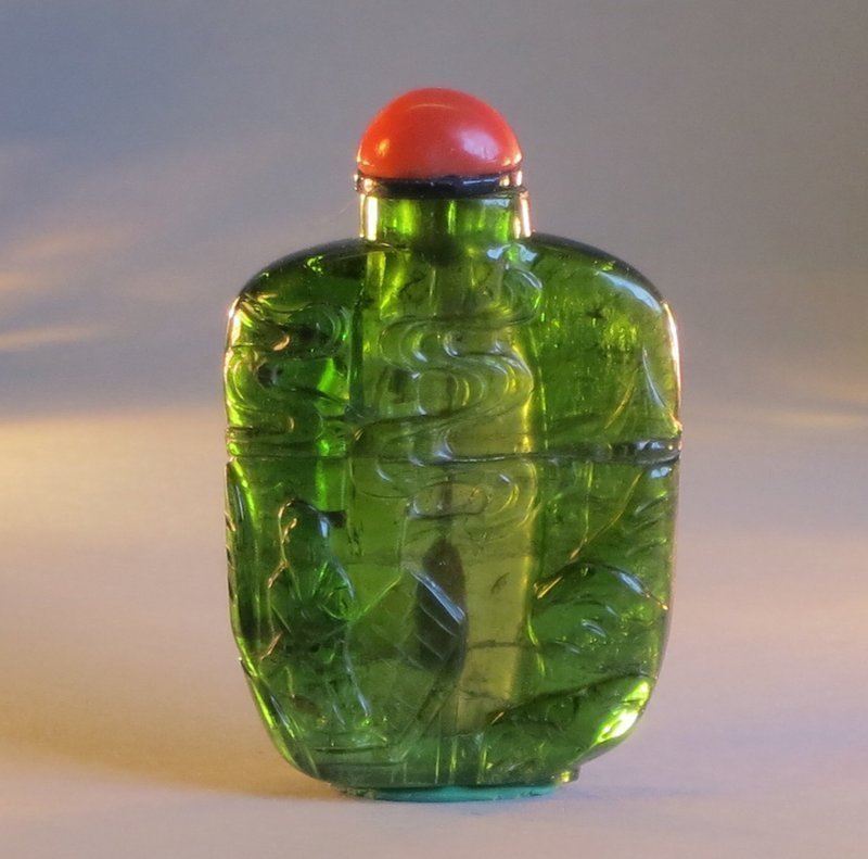 Chinese green tourmaline carved snuff bottle (1 of 5)
