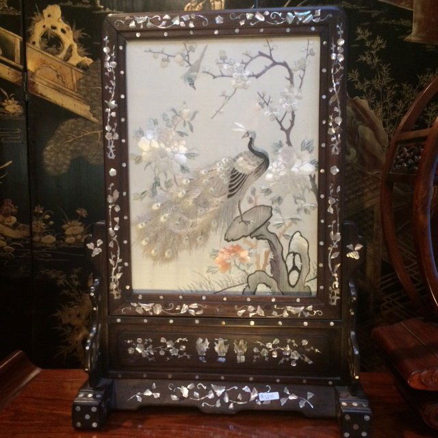 Antique Chinese Silk Embroidered Table Screen (1 of 8)