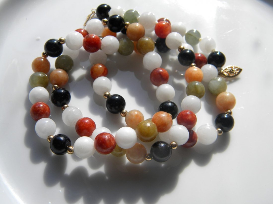 14K Yellow Gold Multi Color Natural Stone Bead Necklace (1 of 3)