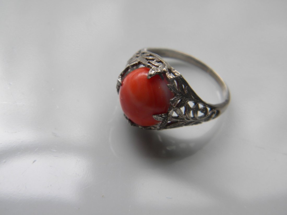 Vintage Chinese Silver Filigree Coral Ring (1 of 5)