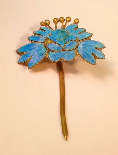 Antique Chinese kingfisher hair pin (1 of 4)