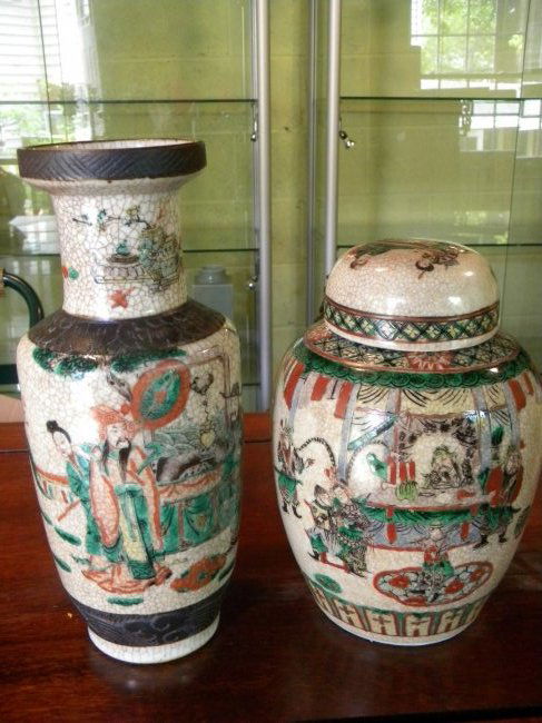 Two Antique Chinese Ge Style Famille Rose Vases (1 of 10)