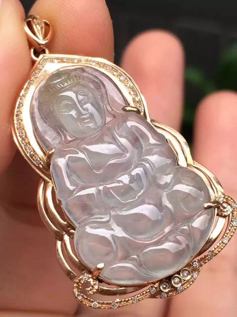 18K Gold Diamond Natural Jadeite Guanyin Pendant (1 of 7)