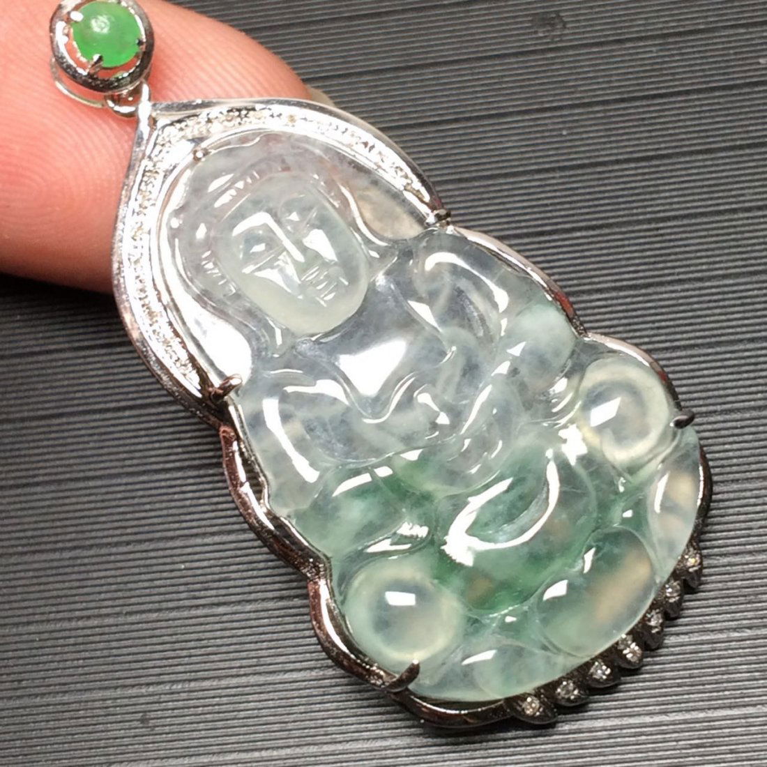 18K Gold Diamond Jadeite Guanyin Pendant (1 of 7)