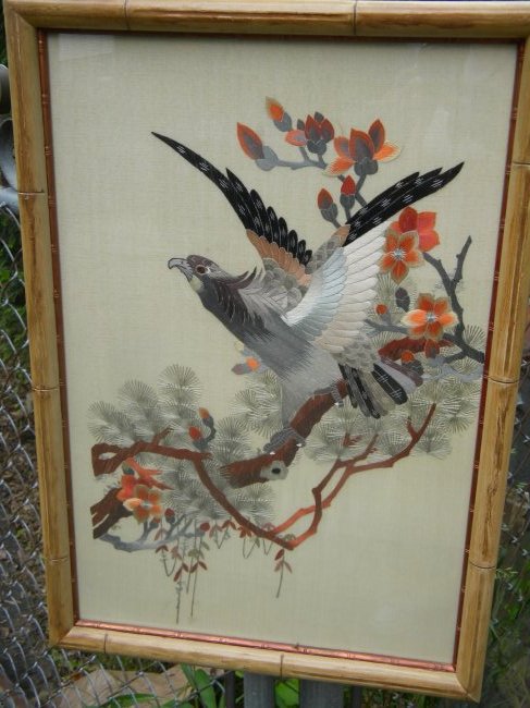 Vintage Chinese Embroidery on Silk Eagle Framed (1 of 5)