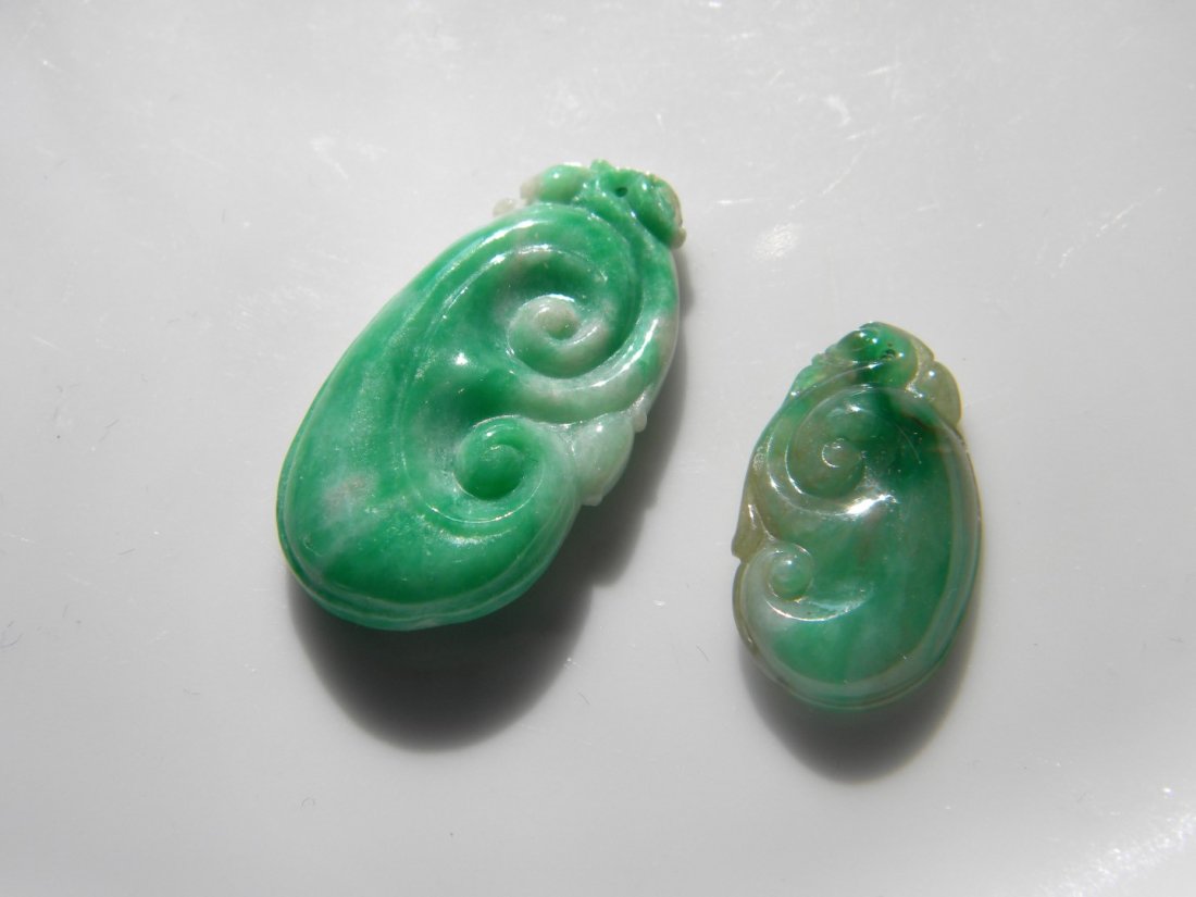 Two Natural Green Jadeite Ruyi Pendants (1 of 2)