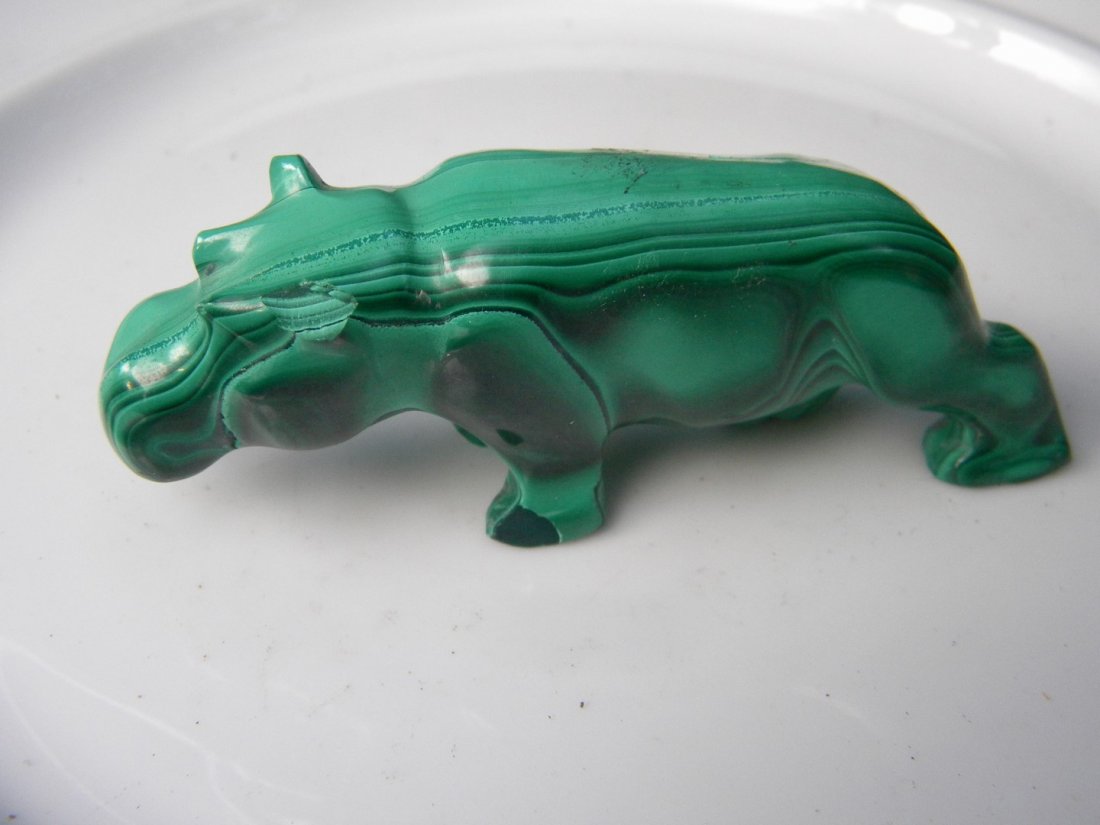 Antique Malachite Carved Hippo Statue (1 of 2)