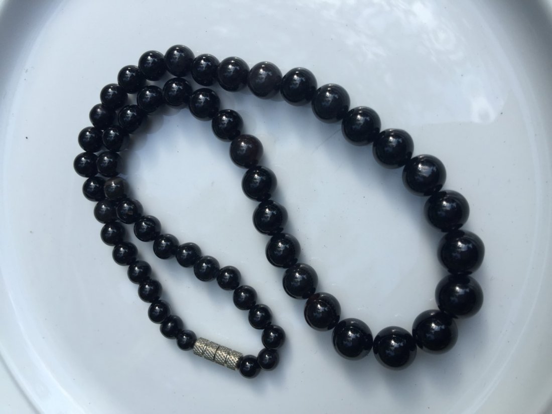 Vintage Chinese Black Onyx Round Bead Necklace (1 of 2)
