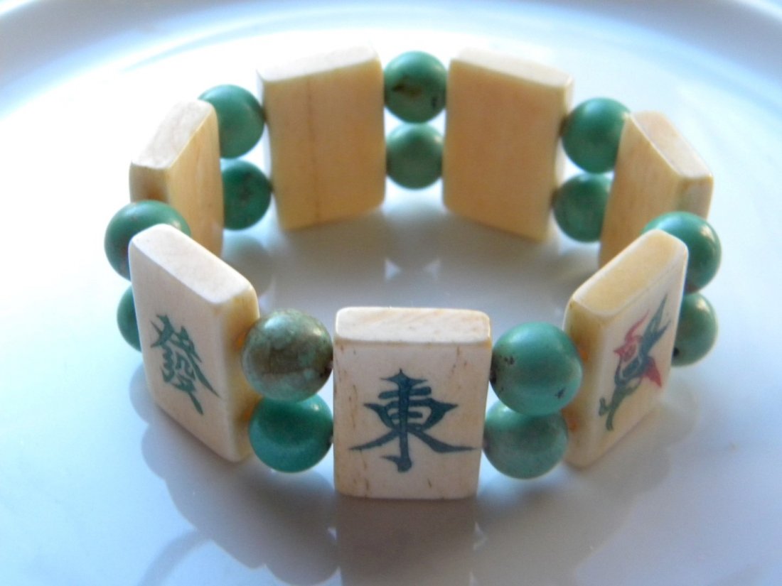 Vintage Chinese Turquoise Bead and Majiang Bracelet (1 of 4)